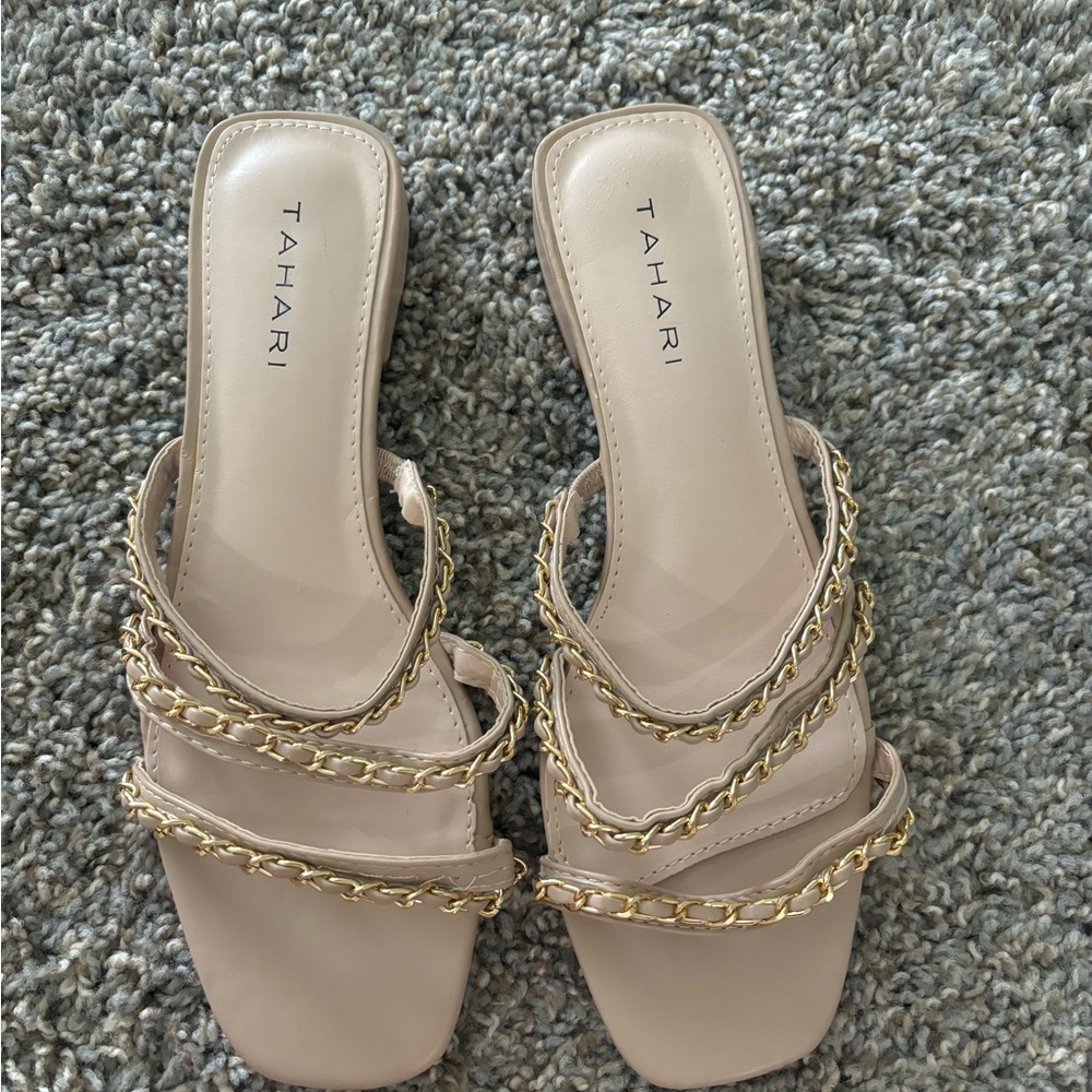 Tahari low heel beige sandals